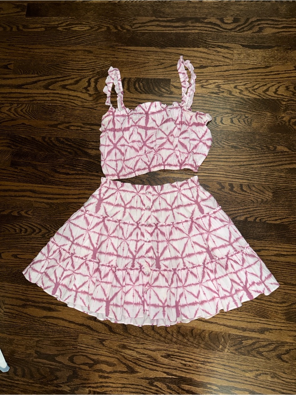 INTERMIX Pink Tie-Dye Two-Piece Skirt Set